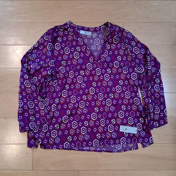 NWT NATORI Kano PJ 2pc Set In Plum Purpe Abstract Floral Pajamas Lounge Satin L - Picture 4 of 8